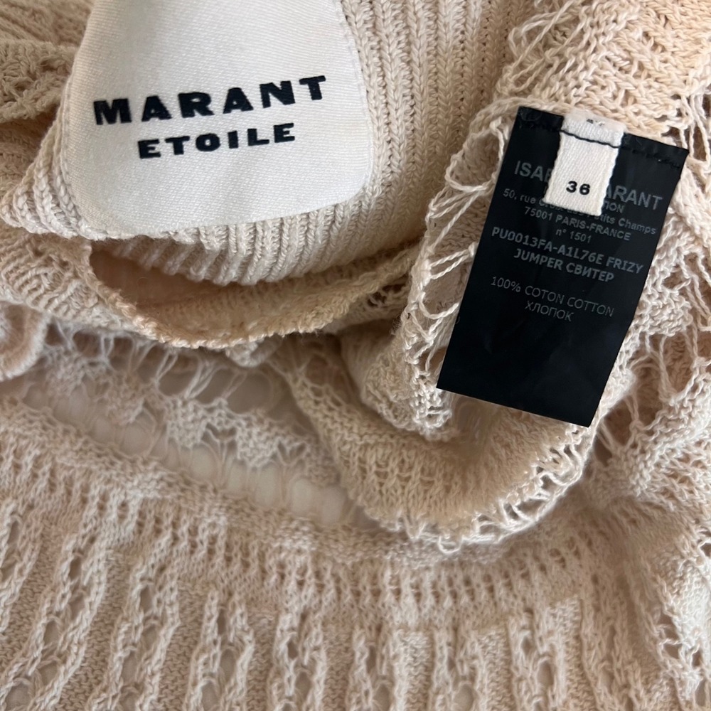 Isabel Marant Etoile Frizy Top Size 36 Beige Cotton Crochet Pointelle Knit Boho - Picture 4 of 7